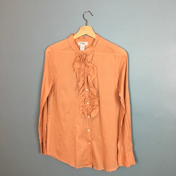 Pinky Tops - Pinky | Ruffle Button Down with Tie M